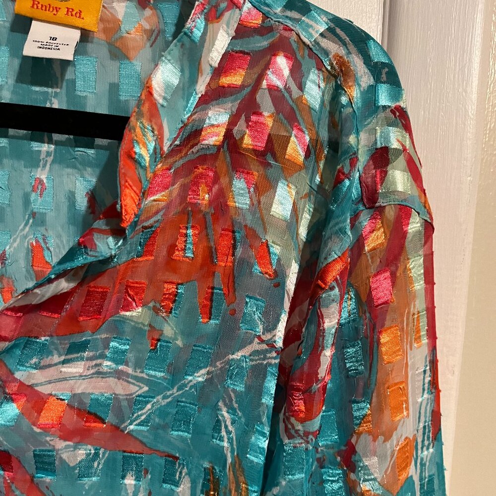 Ruby Rd. Sheer Long Sleeve Blouse Button Up Long … - image 5